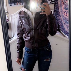 brown leather jacket